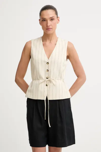 Rag & Bone Vestă cu un singur rând de nasturi pentru femei, cu amestec de in Paulette