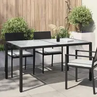 vidaXL Masă grădină, negru, 150x90x75 cm sticlă securizată & poliratan
