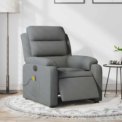 vidaXL Fotoliu electric de masaj rabatabil, gri închis, textil