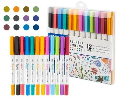 Set markere cu vârf fin Deli Inspira - EU302, cu două capete, 12 culori