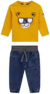Set de 2 piese Guess - Bluză cu motiv 3D și blugi, galbeni, 12 luni