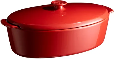 Tavă ovală din ceramică Emile Henry - EH 8456-34, 5,8 L, 41,5 x 24,5 x 17 cm, roșu