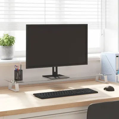 vidaXL Suport de monitor, alb, 100x20x8 cm, sticlă securizată și metal
