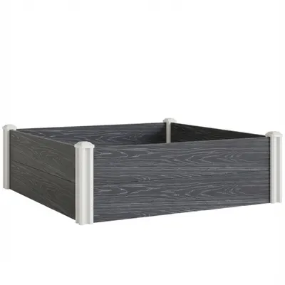 Outsunny Pat Înălțat de Grădină din Vinil, 102x102x33 cm, Kit Modular cu Picioare Interconectabile și Fund Deschis, Jardinieră pentru Flori, Ierburi și Legume, Gri Închis | Aosom Romania