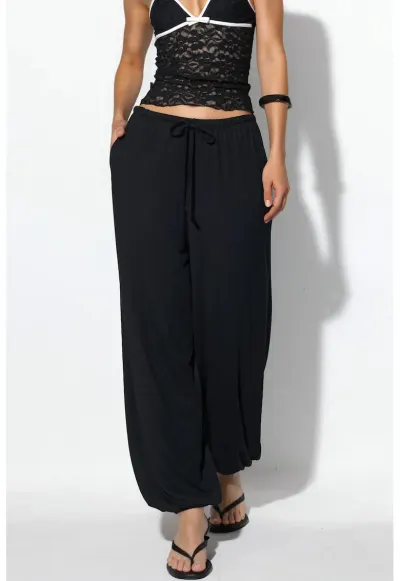 Pantaloni dama - jogging lungi - elastic - negru - 50% modal - 44% poliester - 6% elastan
