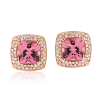 Cercei geometrici din aur roz cu turmaline roz de 3.1ct si diamante de 0.4ct