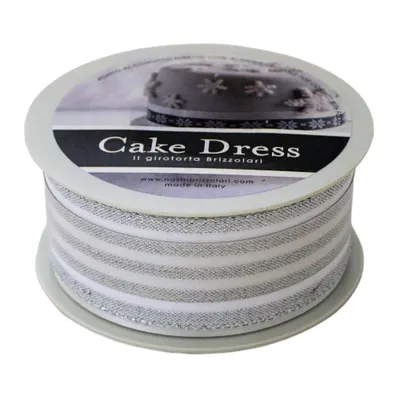 Bandă decorativă textilă Cake Dress, pentru torturi și prăjituri, 4.5cm x 10m, Double Stripes argintiu