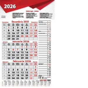 Calendar de perete triptic planner 2026. 12 file