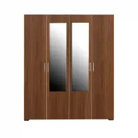 Dulap CORINNE, oglinzi, 4 usi, 4 rafturi, bara de haine, nuc, cant vanilie, 160x50x188 cm