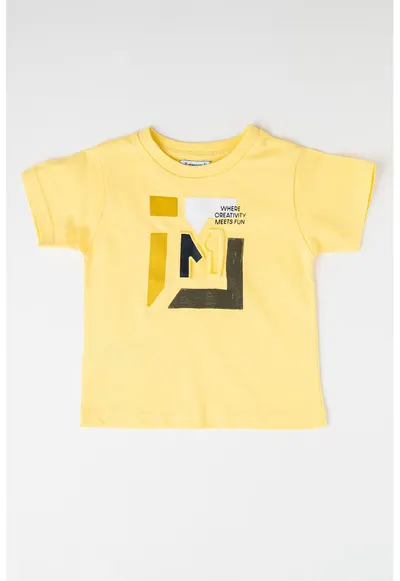 Tricou de bumbac cu model in relief - Negru/Galben