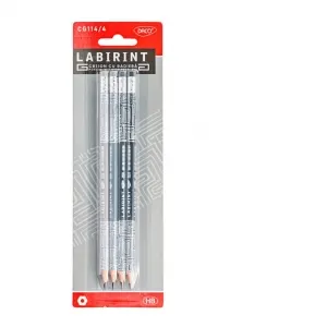 Creion negru cu radiera Labirint DACO, CG114/4 (set 4 bucati)