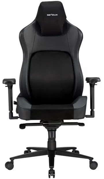 Scaun Gaming SERIOUX Prime, Piele + Material Textil, Reglabil pe Înălțime, Spătar 135°, max 150 kg, negru