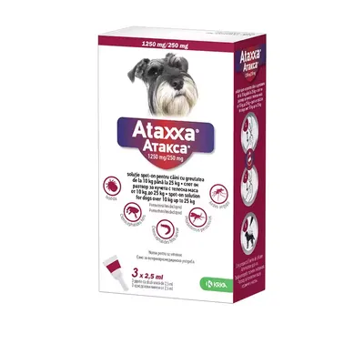 Ataxxa Dog, pipete antiparazitare pentru caini de talie medie, 10-25 kg/ 3 pipete