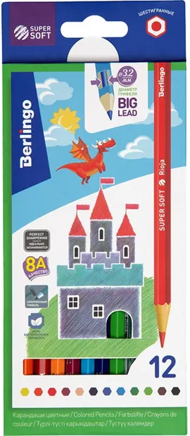 Creioane colorate Berlingo SuperSoft - 12 culori hexagonale