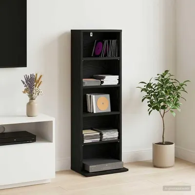 vidaXL Dulap pentru CD-uri Stejar Negru 33 x 23,5 x 97,5 cm