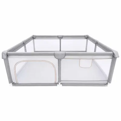 Tarc de joaca pentru copii Grey, intrare laterala prevazuta cu fermoar, buzunar exterior pentru depozitare accesorii, dimensiune 180 x 200 cm