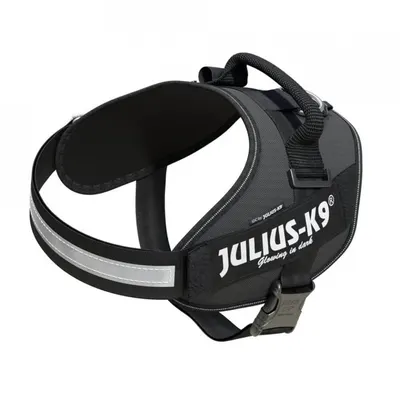 Ham JK9 IDC Power, gri, reflectorizant, cu maner, circumferinta piept 58-76 cm, pentru caini cu greutate de 14-25 kg