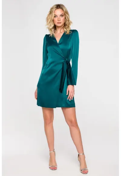 Rochie cu croiala petrecuta cu maneca lunga - - Verde