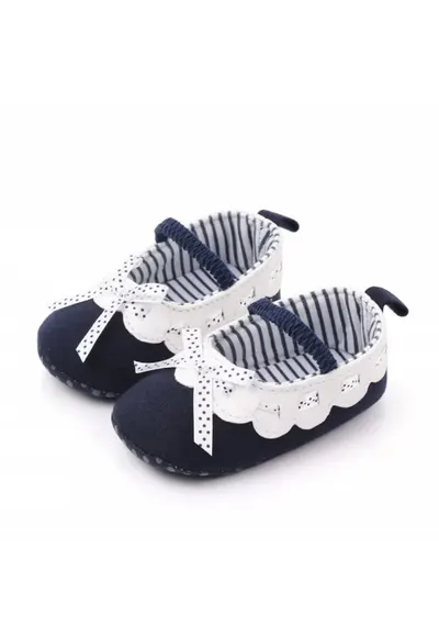 Pantofi Model AL 15091 cu volanas alb pentru bebelusi - Textil - Bleumarin - Bleumarin