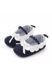 Pantofi Model AL 15091 cu volanas alb pentru bebelusi - Textil - Bleumarin - Bleumarin