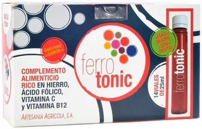 Fier cu acid folic și vitaminele B12 și C, 14 fiole de baut, Artesania Agricola