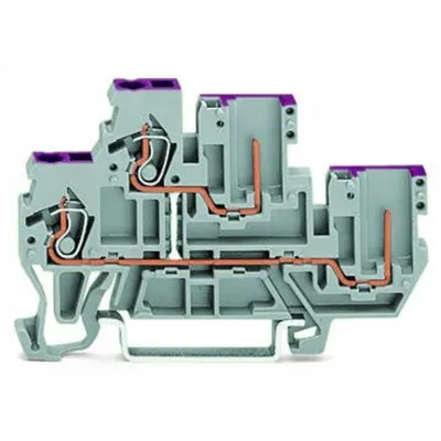 2-conductor/2-pin, double-deck carrier terminal block; 2-conductor/2-pin through terminal block; L; internal commoning; conductor entry with violet marking; for DIN-rail 35 x 15 and 35 x 7.5; 2.5 mm²; CAGE CLAMP®; 2,50 mm²; gray