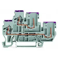 2-conductor/2-pin, double-deck carrier terminal block; 2-conductor/2-pin through terminal block; L; internal commoning; conductor entry with violet marking; for DIN-rail 35 x 15 and 35 x 7.5; 2.5 mm²; CAGE CLAMP®; 2,50 mm²; gray