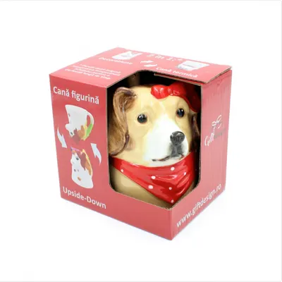Cană figurină upside-down "Cațel cu eșarfă roșie"