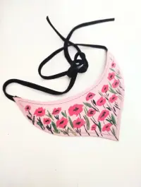 Colier din piele naturala, cu maci pictati