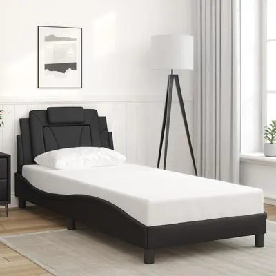 vidaXL Cadru de pat, Viana, fără saltea, negru, 90x190 cm, piele ecologică