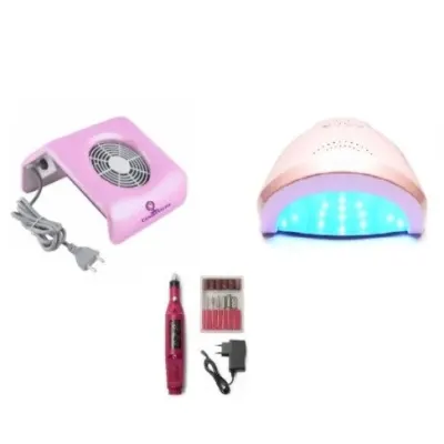 Kit aparate manichiura - freza unghii, aspirator praf, lampa uv, Roz