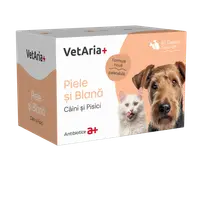 Supliment piele si blana pentru caini si pisici, VetAria+, 60 capsule, twist-off