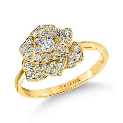 Inel floare din aur galben cu diamante de 0.4ct