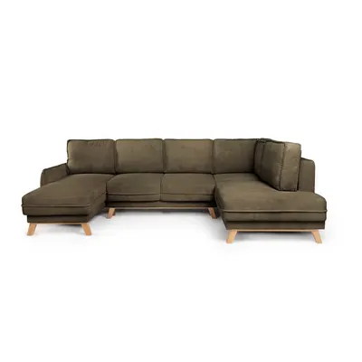 Colțar verde extensibil cu tapițerie din catifea reiată (cu colț pe partea dreaptă/în formă de "U") Tori – Bonami Selection