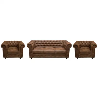 Set CHESTERFIELD 3-1-1, canapea extensibila 3 locuri si 2 fotolii fixe, maro