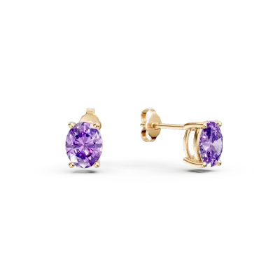 Cercei minimalisti din aur galben cu zirconia mov solitaire