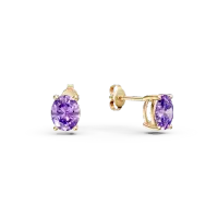 Cercei minimalisti din aur galben cu zirconia mov solitaire