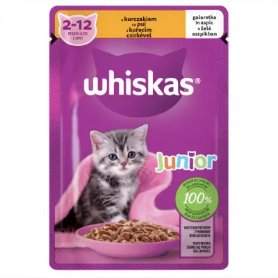 Whiskas Junior hrana umeda pentru pisici junioare, cu pui in aspic 85g