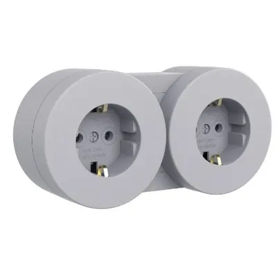 Priza Schuko dubla modulara PT xOne Ovivo OV00917, 16A, 250V, IP54, gri