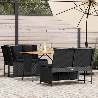 Gossi set mobilier de gradina cu perne, 3 piese, negru, poliratan