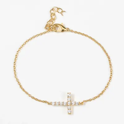 Bratara placata cu aur 14K cu cruce si cristale zirconice