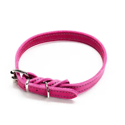 Zgarda din piele cu ornament cusut - Roz - 25 cm