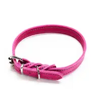 Zgarda din piele cu ornament cusut - Roz - 25 cm