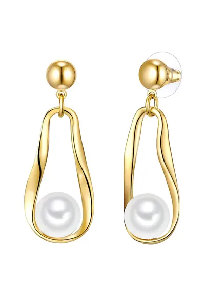 Cercei placati cu aur de 14K si decorati cu perle - Auriu