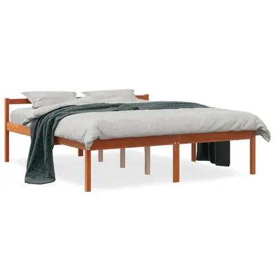 Gossi pat pentru seniori, maro ceruit, 150x200 cm, lemn masiv de pin