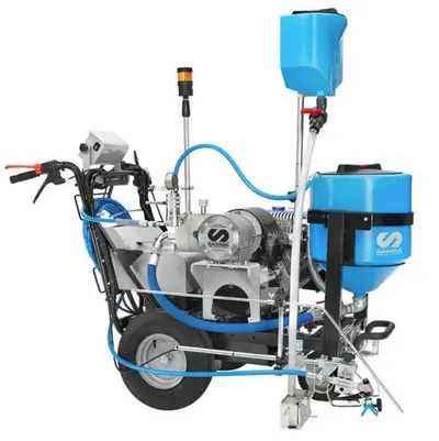 Echipament airless pentru trasat marcaje rutiere Larius Giotto Plus - autopropulsat, 1 pistol. 8 l/min, rezervor Gravity 50lt