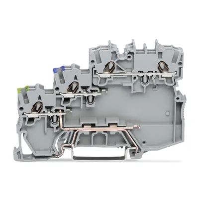 3-conductor actuator supply terminal block; for PNP-(high-side) switching actuators; with ground contact; with colored conductor entries; 1 mm²; Push-in CAGE CLAMP®; 1,00 mm²; gray
