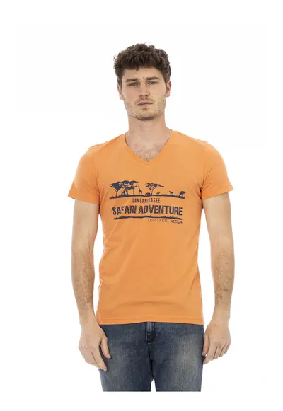 Tricou cu decolteu in V si imprimeu - Portocaliu