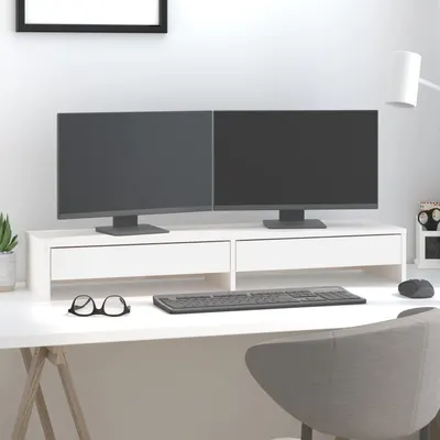 Gossi suport pentru monitor, alb, 100x27x15 cm, lemn masiv pin