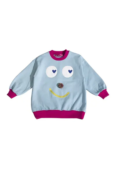 Bluza de trening cu decolteu la baza gatului si design grafic - Rosu/Albastru